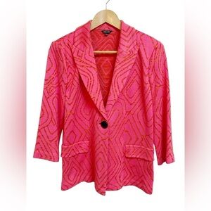 Misook Stretch Knit Geometric Blazer Pink Size Small